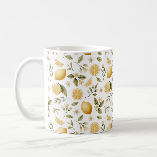 Zitronen- Muster- Aquarell Kaffeetasse (Links)