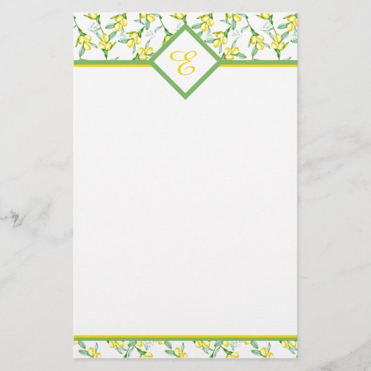 Zitronen Muster Monogramm Briefpapier (Vorderseite)