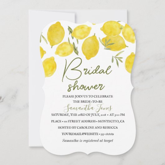 Zitronen Olivenzweig Gelb Rustikales Brautparty Einladung (Vorderseite)