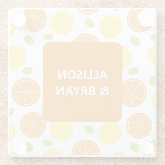 Zitronen, Orangen und Trauben Personalisiert Glasuntersetzer (Rückseite)
