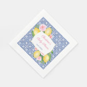 Zitronen Pink Blume Blue Tiles Baby Dusche Party Serviette (Ecke)