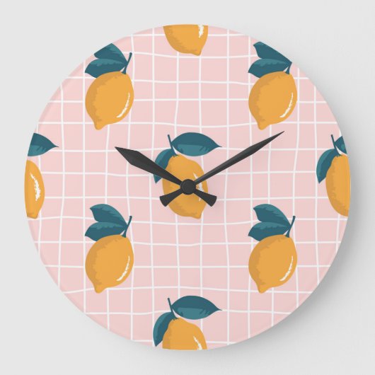 Zitronen, Retrogeometrie, nahtloses Sommermuster. Große Wanduhr (Vorderseite)