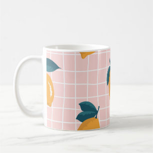 Zitronen, Retrogeometrie, nahtloses Sommermuster. Kaffeetasse