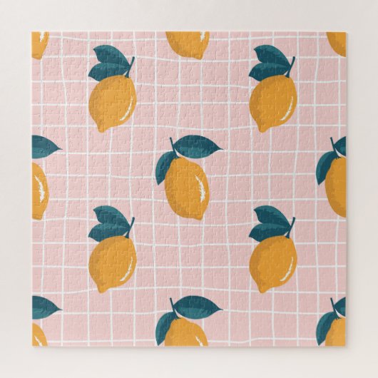 Zitronen, Retrogeometrie, nahtloses Sommermuster. Puzzle (Vertikal)
