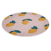 Zitronen, Retrogeometrie, nahtloses Sommermuster. Schneidebrett (Ecke)