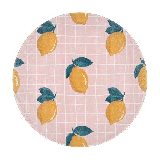 Zitronen, Retrogeometrie, nahtloses Sommermuster. Schneidebrett (Vorderseite)