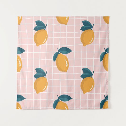 Zitronen, Retrogeometrie, nahtloses Sommermuster. Wandteppich (Vorderseite)