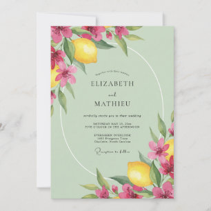 Zitronen-Rosa-Blüten-Hochzeit Einladung
