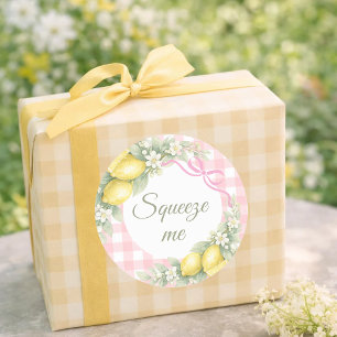 Zitronen rosa Gingham Kniff mich Partygeschenk Runder Aufkleber