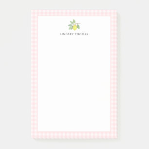 Zitronen-Rosa-Gingham-Rand personalisiert Post-it Klebezettel