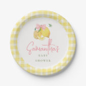 Zitronen-Rosa-Schleife Gingham  Pappteller (Vorderseite)