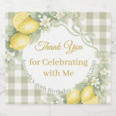 Zitronen salbeigrün gingham Danke Geburtstag Schaumweinetikett (Einzelnes Label)