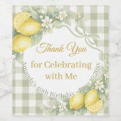 Zitronen salbeigrün gingham Danke Geburtstag Weinetikett (Einzelnes Label)