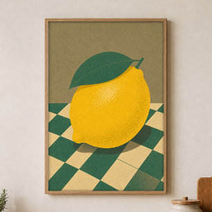 Zitronen-Schachbrett-Aquarell-Cottagecore-Plakat Poster
