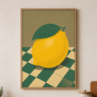 Zitronen-Schachbrett-Aquarell-Cottagecore-Plakat Poster