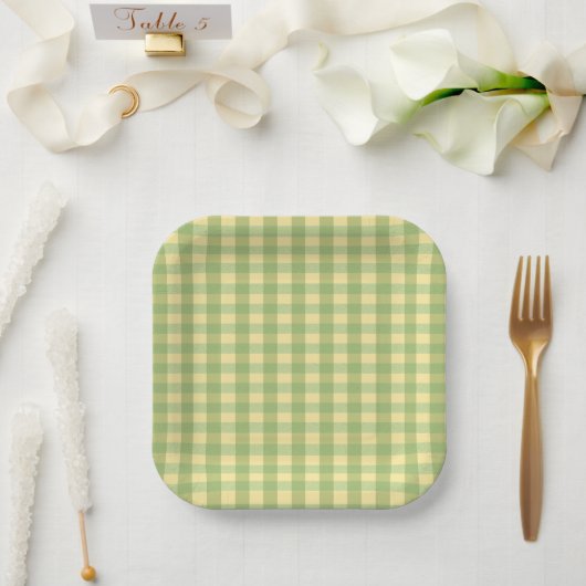 Zitronen-Sommer-Gingham-Karo-Papierplatte Pappteller (Hochzeit)
