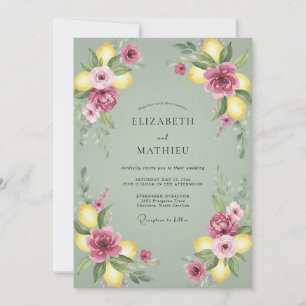 Zitronen-Staubiges Rosa-Zitrus-Eukalyptus-Hochzeit Einladung