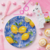 Zitronen tanzen auf blauen antiken Fliesen Pappteller (Party)