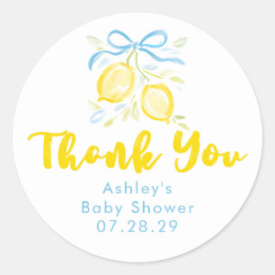 Zitronen-Thema-Jungen-Baby-Shower-Dankeschön-Gesch Runder Aufkleber