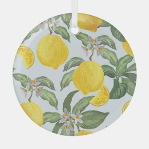 Zitronen-Tropenfrucht-Vintage-Muster Ornament Aus Glas