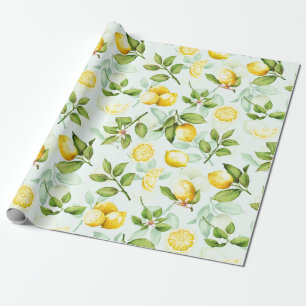 Zitronen-Tropisches-Sommerfrucht-Muster auf Minze Geschenkpapier