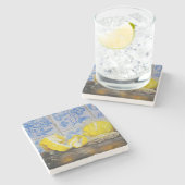 Zitronen und Azulejos — Klassisches Blau und Gelb Steinuntersetzer (Seitenansicht)