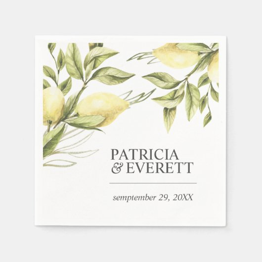 Zitronen und Blätter Boho schicke personalisierte  Serviette (Vorderseite)