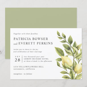 Zitronen und Blätter Botanische Hochzeit Einladung