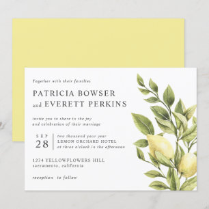 Zitronen und Blätter Botanische Hochzeit Einladung