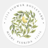 Zitronen und Blätter | Chic Botanic Rücksendeadres Runder Aufkleber (Vorderseite)