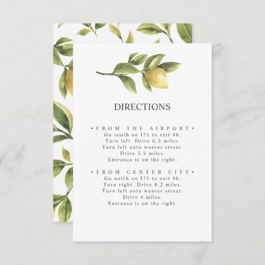 Zitronen und Blätter | Chic rustic WEDDING Directi Begleitkarte (Vorne/Hinten)