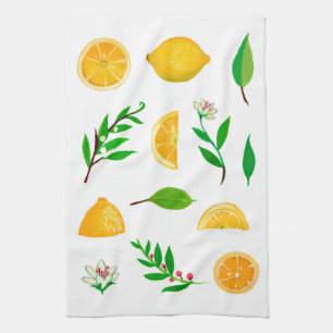 Zitronen und Blätter Einfaches Küchentuch