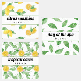 Zitronen und Blätter Essenzielle Ölwalzen Flaschen Etiketten