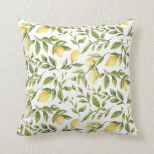 Zitronen und Blätter  Frischer Wasserfarbensommer Kissen