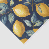 Zitronen und Blätter Gelbblau Muster Decoupage Seidenpapier (Ausschnitt)