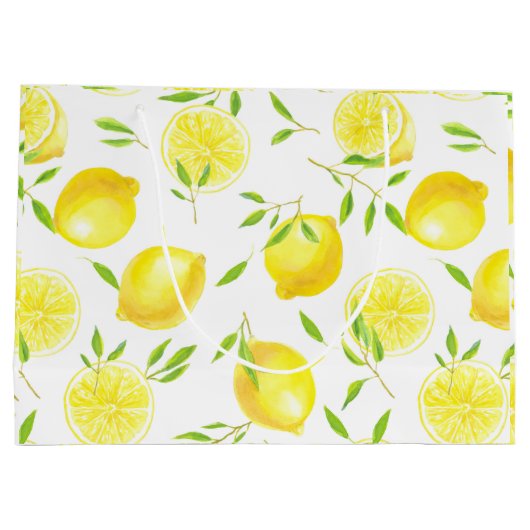Zitronen und Blätter Große Geschenktüte (Rückseite)