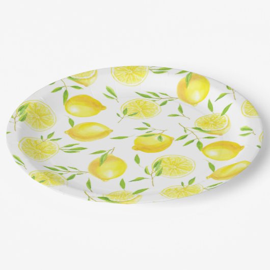 Zitronen und Blätter Pappteller (Schrägansicht)