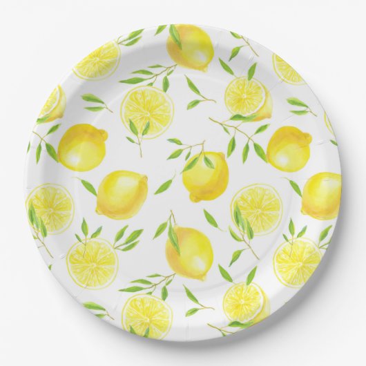 Zitronen und Blätter Pappteller (Vorderseite)