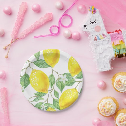 Zitronen und Blätter Party Time Citrus Papierplatt Pappteller (Party)