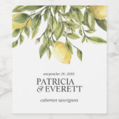 Zitronen und Blätter Personalisiert Gelbe Hochzeit Weinetikett (Einzelnes Label)