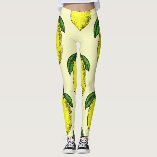 Zitronen und Blätter: Sommermuster. Leggings (Vorderseite)