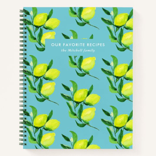 Zitronen und Blätter | Türkisfarbene Rezepte Notizblock (Vorderseite)