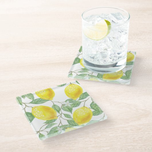 Zitronen und Blätter Untersetzer (Schrägansicht)