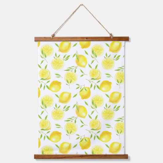 Zitronen und Blätter Wandteppich Mit Holzrahmen (Vorderseite)