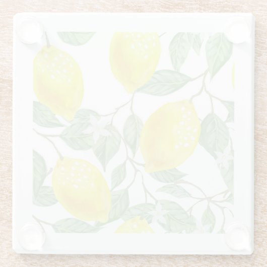 Zitronen und Blätter Wasserfarbe Glasuntersetzer (Rückseite)