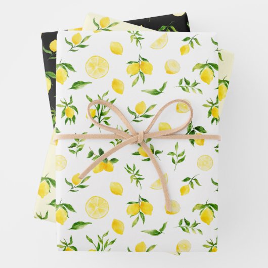 Zitronen und Blattmuster Geschenkpapier Set (Beispiel)