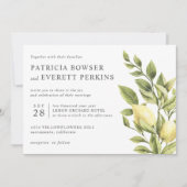 Zitronen und Blattwasserfarbe botanische Hochzeit Einladung (Vorderseite)