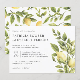 Zitronen und Blattwasserfarbe botanische Hochzeit Einladung