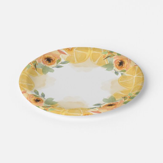 Zitronen und Blume Brautparty Pappteller (Schrägansicht)