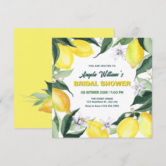 Zitronen und Blume Einladung (Vorne/Hinten)